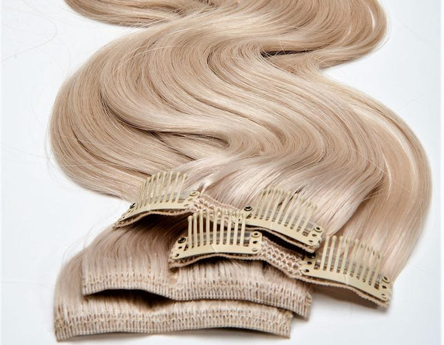 Bodywave Clip-In 18" Hair Extensions Color 28 Light Warm Brown / Pale Golden Blonde Blend