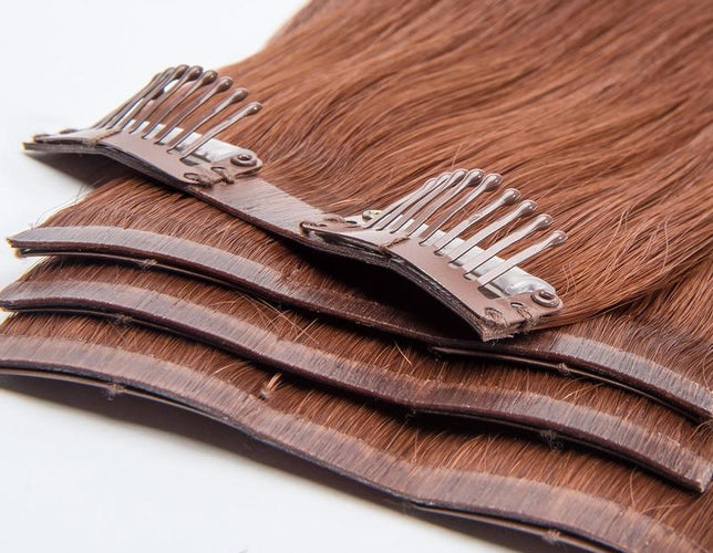 Flat Clip-In 14" Hair Extensions Color 24 Darkest Brown / Medium Golden Brown Blend