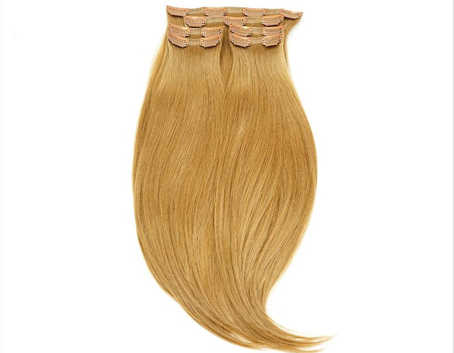 Flat Clip-In 18" Hair Extensions Color 34 Medium Ash Blonde / Golden Blonde Blend