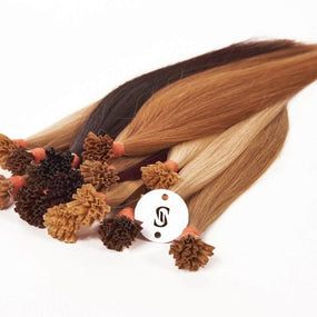 M-Tip 14" Straight Hair Extensions Color 24 Darkest Brown / Medium Golden Brown Blend