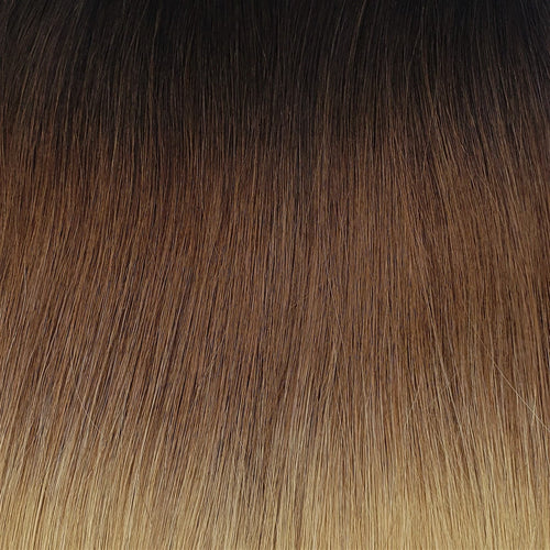 M-Tip 18" Straight Hair Extensions Color T4611 Darkest Brown / Medium Golden Brown / Light Strawberry Blonde